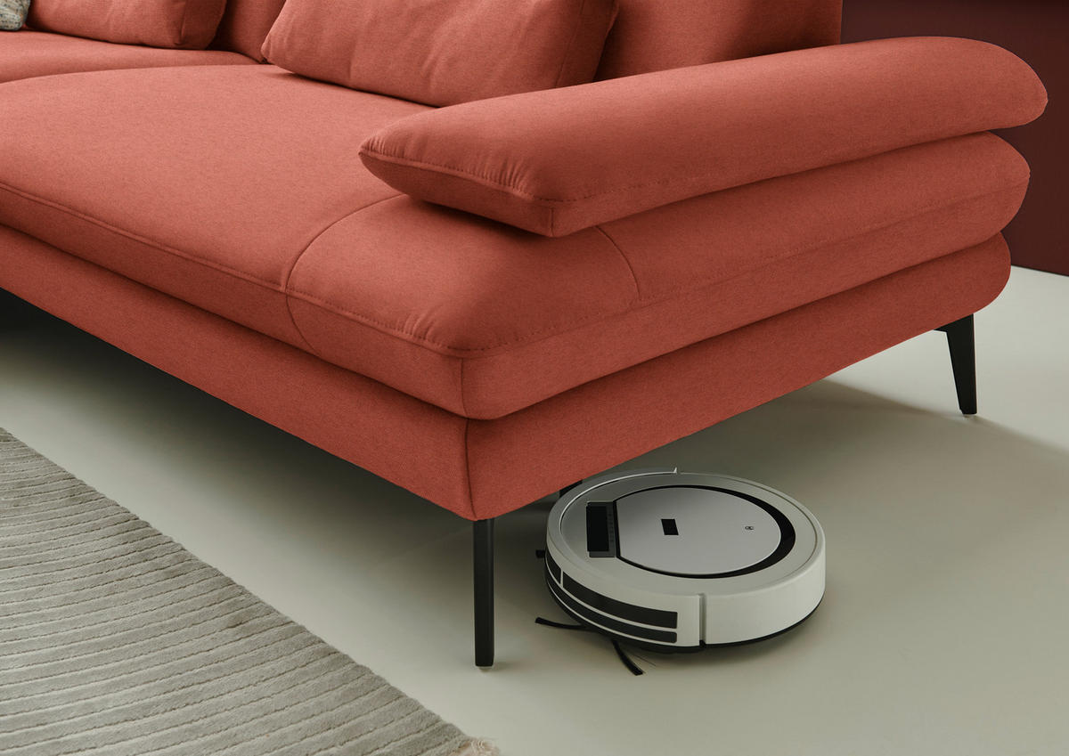 ECKSOFA Chenille, Flachgewebe Terracotta  - Terracotta/Schwarz, Design, Textil/Metall (180/284cm) - Dieter Knoll