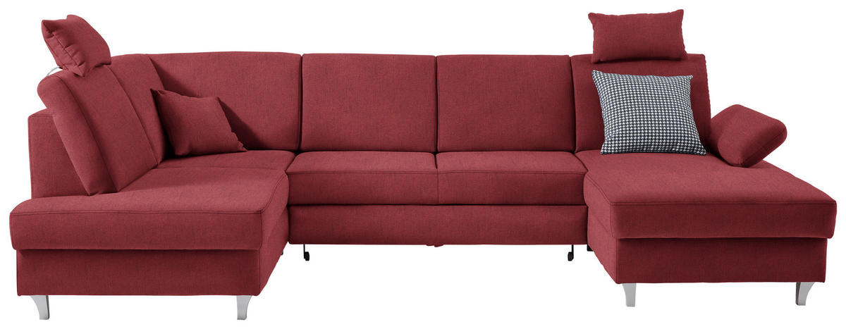 WOHNLANDSCHAFT in Struktur Rot  - Silberfarben/Rot, Konventionell, Holz/Textil (186/322/167cm) - Cantus