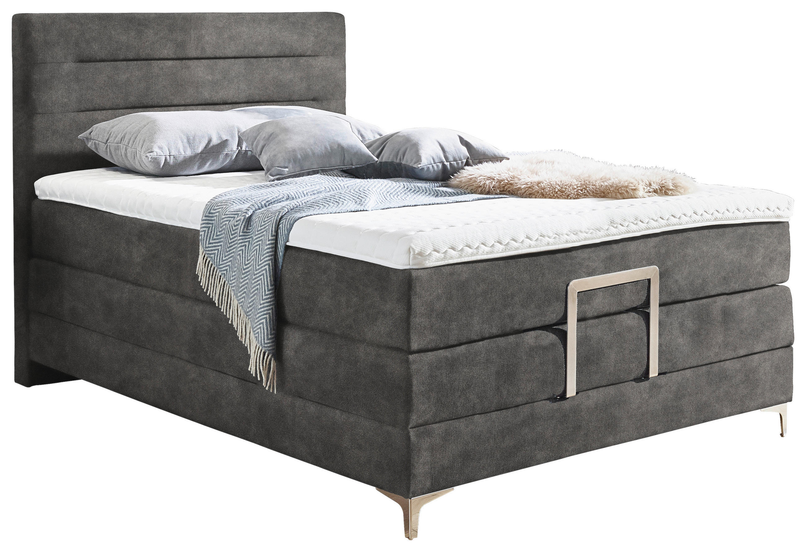 BOXSPRINGBETT 120/200 cm in Schlammfarben - Schlammfarben/Silberfarben, KONVENTIONELL, Holz/Textil (120/200cm) - Voleo