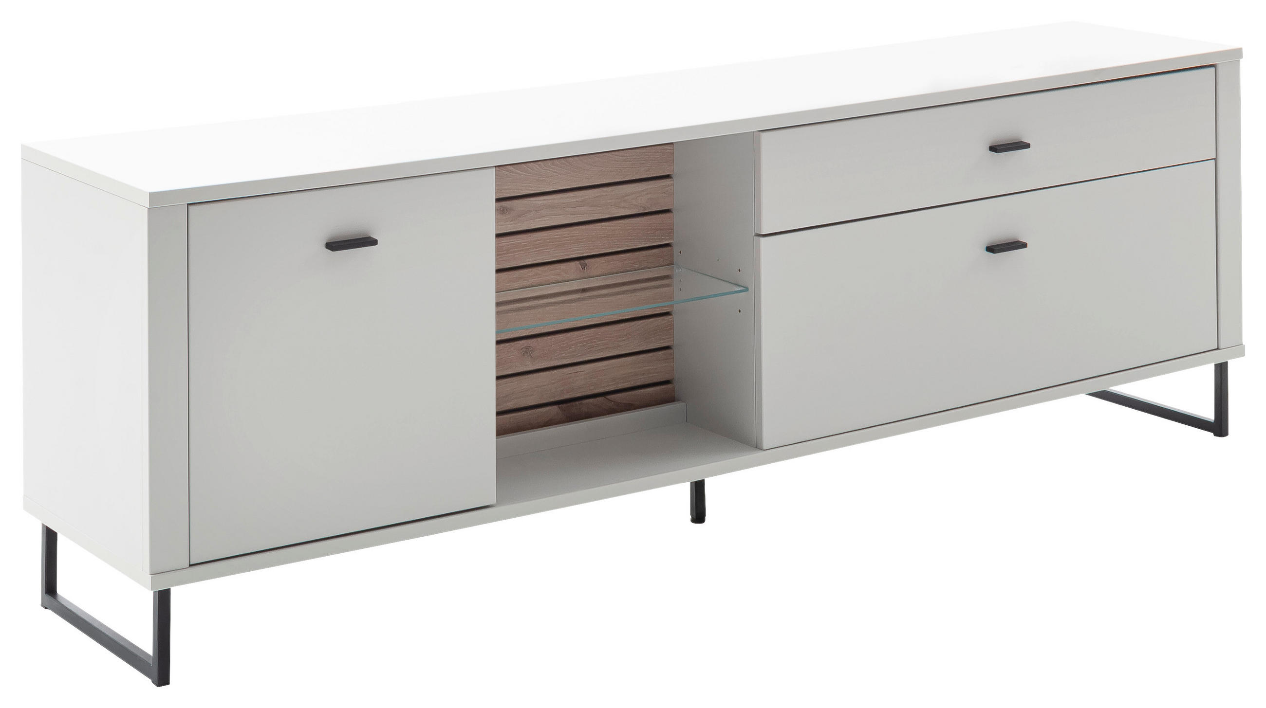 LOWBOARD Weiß, Eichefarben  210/69/44 cm  - Eichefarben/Anthrazit, Design, Glas/Holzwerkstoff (210/69/44cm) - Stylife