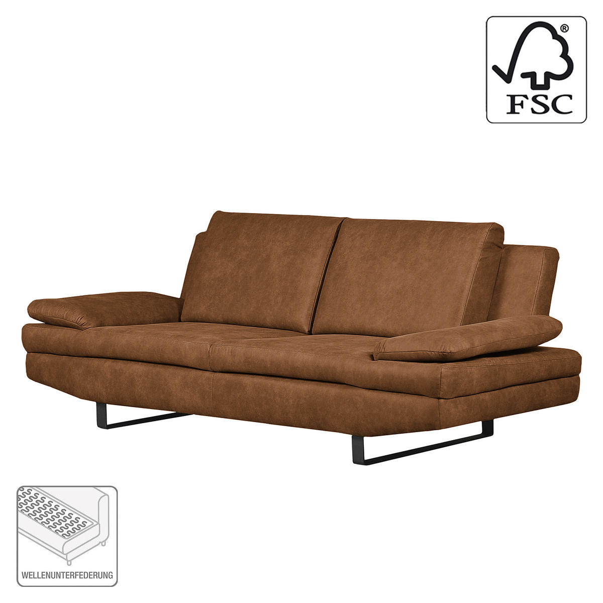 3-SITZER-SOFA in Mikrofaser Cognac  - Cognac/Schwarz, Design, Textil/Metall (218/78/88cm) - MID.YOU