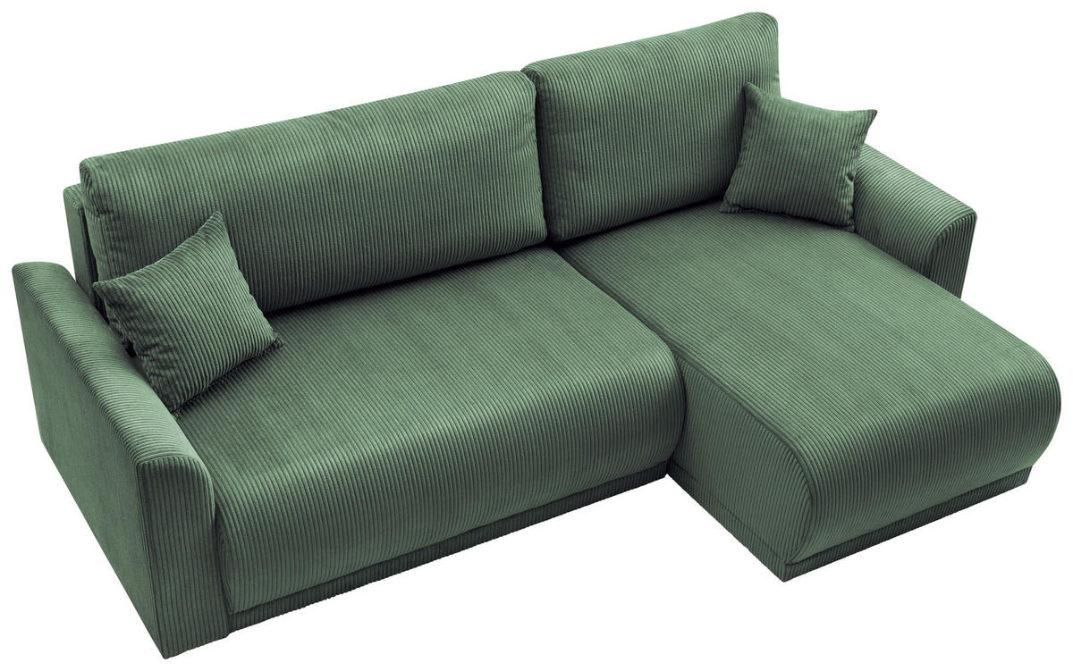 ECKSOFA KIMMY Grün Cord Zierkissen, Rückenkissen, Bettkasten  - Schwarz/Grün, Design, Kunststoff/Textil (233/146cm) - P & B