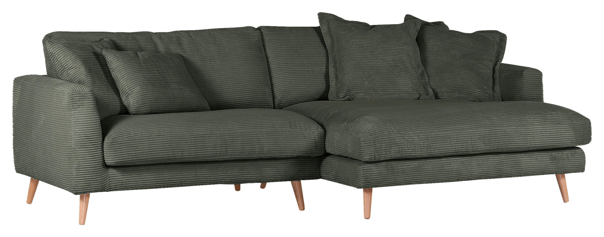 ECKSOFA in Cord Dunkelgrün  - Dunkelgrün/Naturfarben, Romantik / Landhaus, Holz/Textil (270/140cm) - Landscape