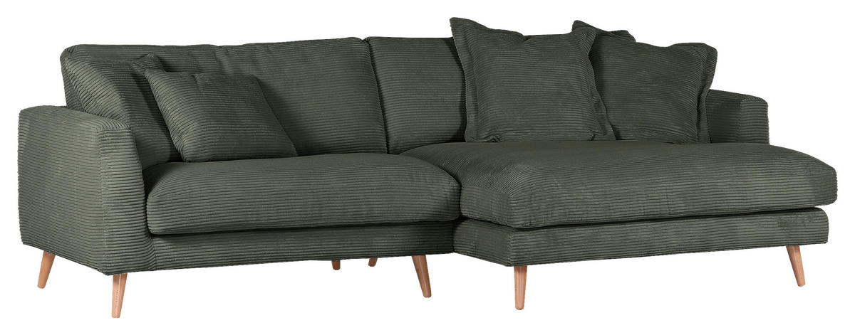 ECKSOFA in Cord Dunkelgrün  - Dunkelgrün/Naturfarben, Romantik / Landhaus, Holz/Textil (270/140cm) - Landscape