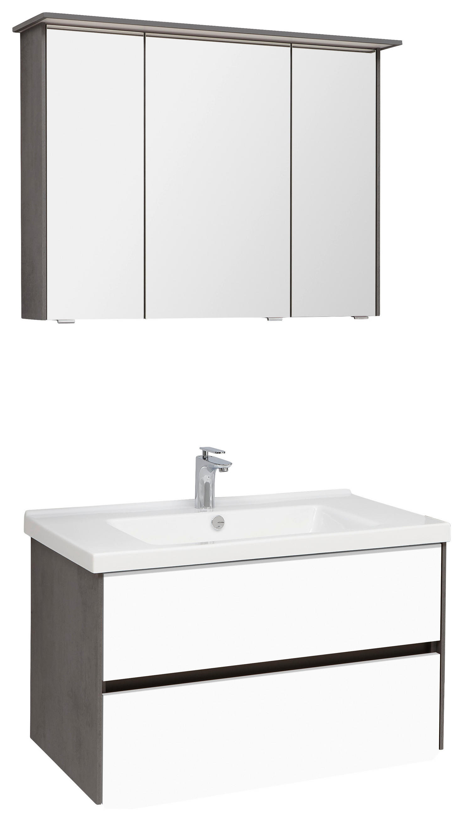 BADEZIMMER  in 92 cm  - Dunkelgrau/Weiß Hochglanz, KONVENTIONELL, Glas/Keramik (92cm) - Dieter Knoll