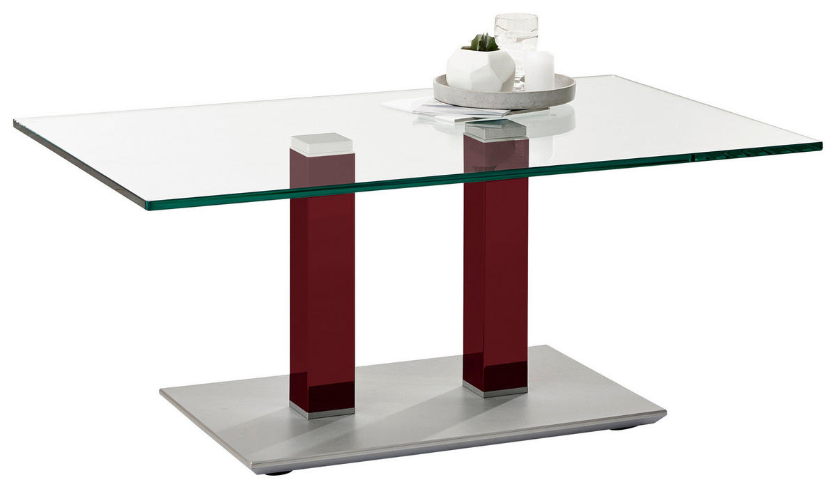 COUCHTISCH in Metall, Glas 110/70/46-65 cm  - Edelstahlfarben/Weinrot, Design, Glas/Kunststoff (110/70/46-65cm)