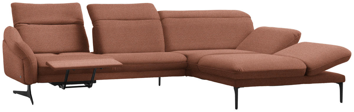 ECKSOFA in Webstoff Terracotta  - Anthrazit/Terracotta, Design, Textil/Metall (299/203cm) - Himolla