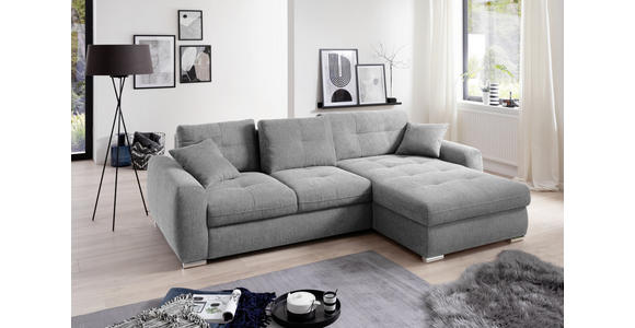 ECKSOFA in Mikrofaser Hellgrau  - Chromfarben/Hellgrau, MODERN, Kunststoff/Textil (276/193cm) - Hom`in