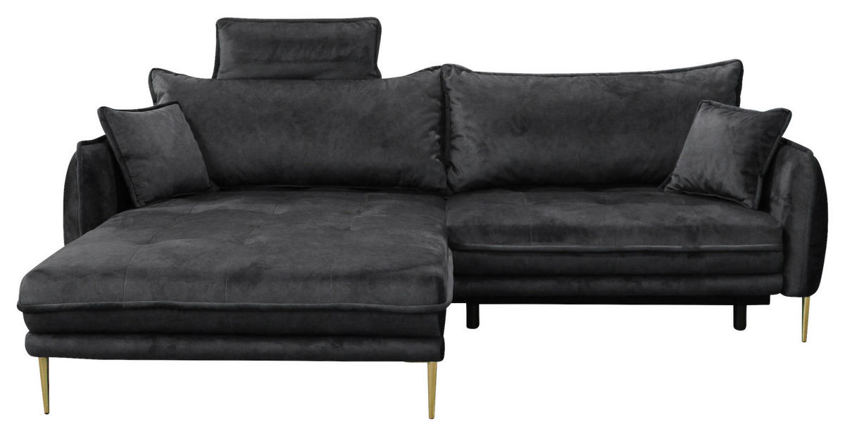 ECKSOFA Anthrazit Velours  - Anthrazit/Goldfarben, Design, Textil/Metall (196/264cm) - MID.YOU