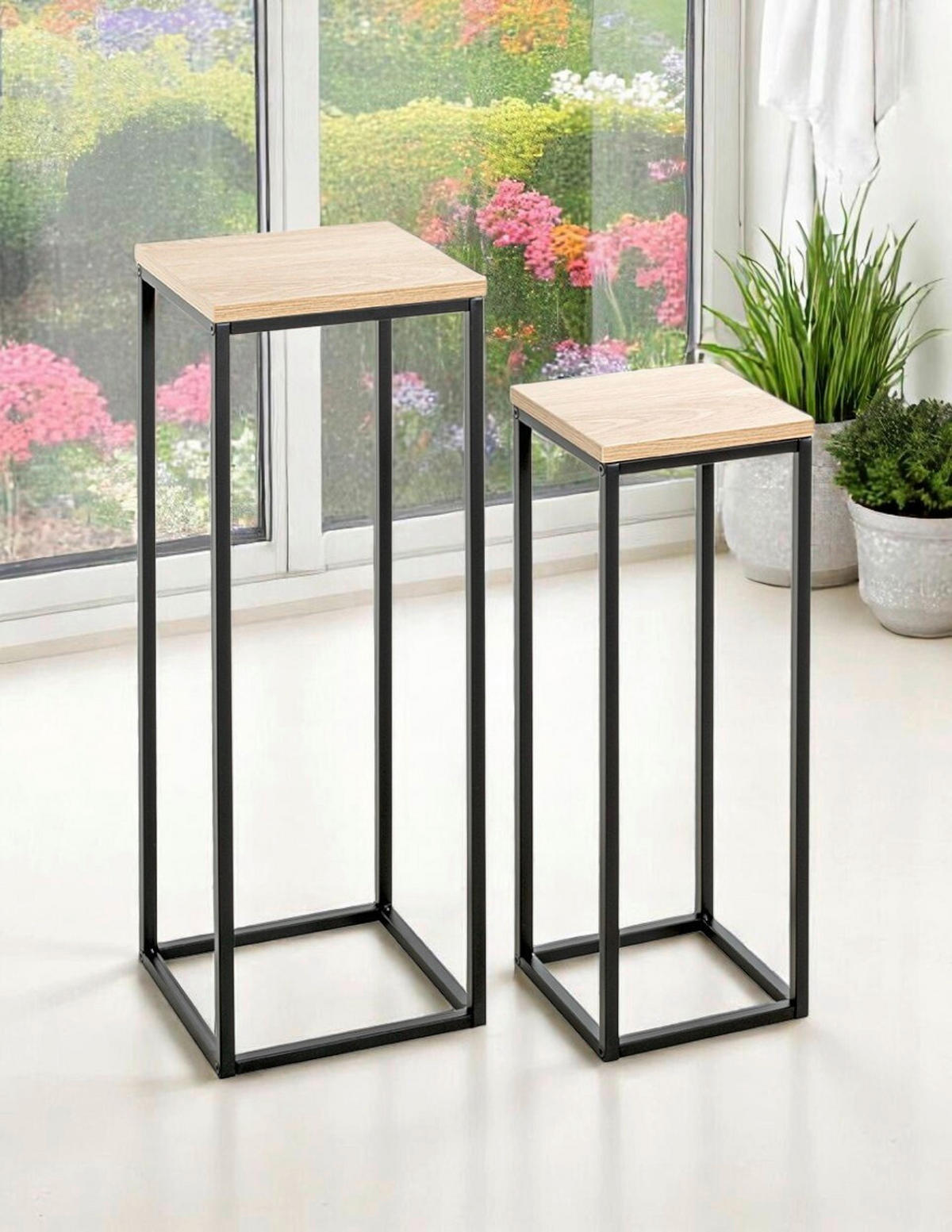 BEISTELLTISCHSET in Metall, Holzwerkstoff 19-23/19-23/54-67 cm  - Eichefarben/Schwarz, Trend, Holzwerkstoff/Metall (19-23/19-23/54-67cm)
