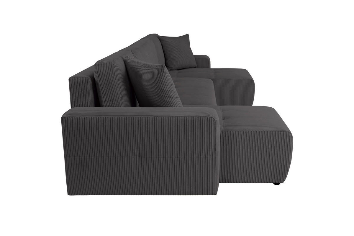 Wohnlandschaft inkl. Funktion Graphitfarben Cord  - Schwarz/Graphitfarben, KONVENTIONELL, Textil (146/317/146cm) - Xora