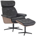 RELAXSESSELSET Lederlook Kombination Echtleder/Lederlook Hocker, Kopfteilverstellung    - Schwarz/Braun, Design, Leder/Holz (82/85-117/102cm) - Xora