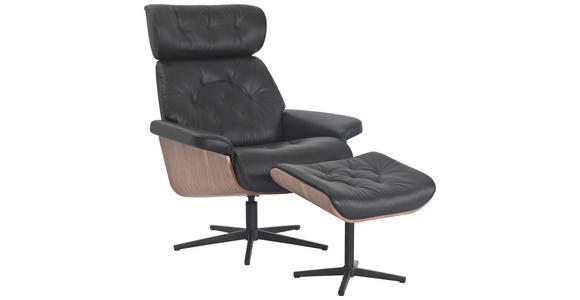 RELAXSESSELSET Lederlook Kombination Echtleder/Lederlook Hocker, Kopfteilverstellung    - Schwarz/Braun, Design, Leder/Holz (82/85-117/102cm) - Xora