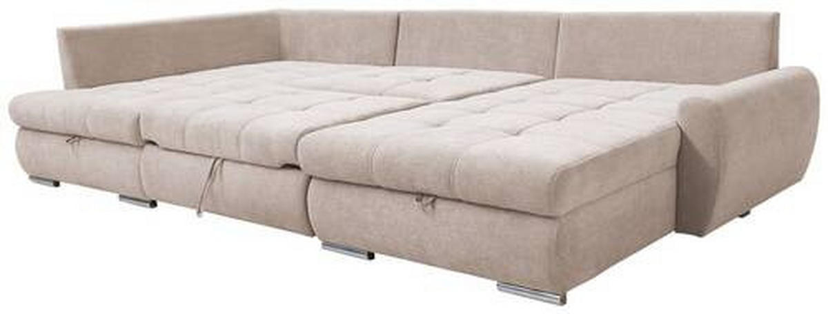 ECKSOFA Beige Velours  - Chromfarben/Beige, Design, Kunststoff/Textil (173/322/174cm) - Livetastic