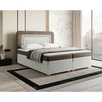 BOXBETT 160/200 cm,  in Braun, Beige, gepolstertes Kopfteil, Bettkasten, Topper,  - Beige/Bronzefarben, MODERN, Holz/Kunststoff (160/200cm) - MID.YOU