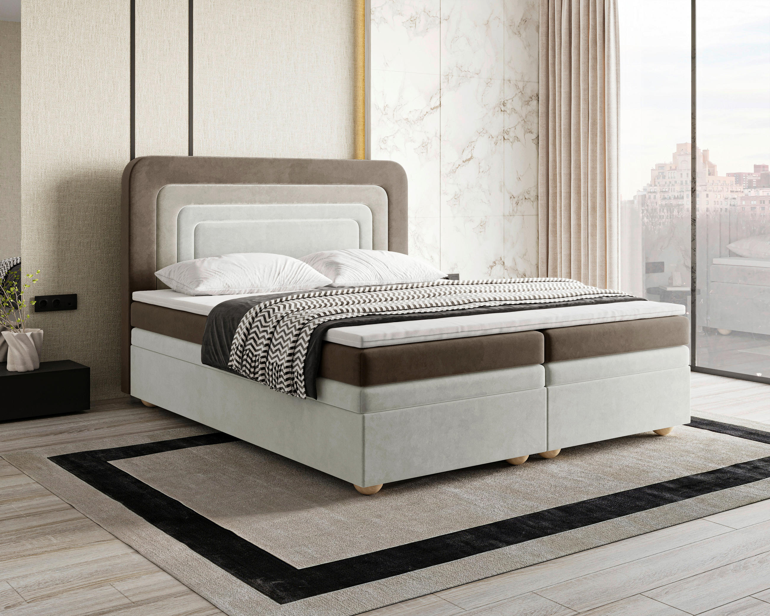 Livetastic Boxbett Braun, Beige 140x200 cm