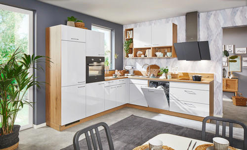 ROHOVÁ KUCHYNĚ STAR 275 - bílá/barvy dubu, Design, kompozitní dřevo (245/275cm) - Welnova