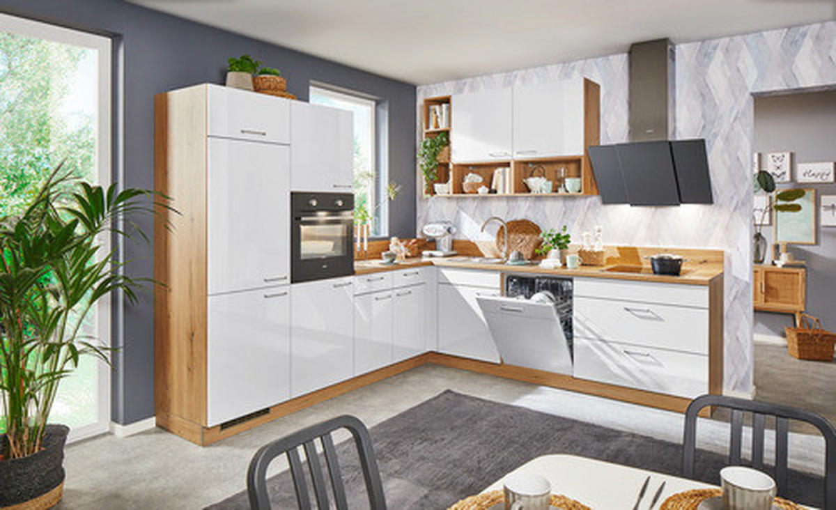 ROHOVÁ KUCHYŇA STAR 275 - biela/farba duba, Design, kompozitné drevo (245/275cm) - Welnova