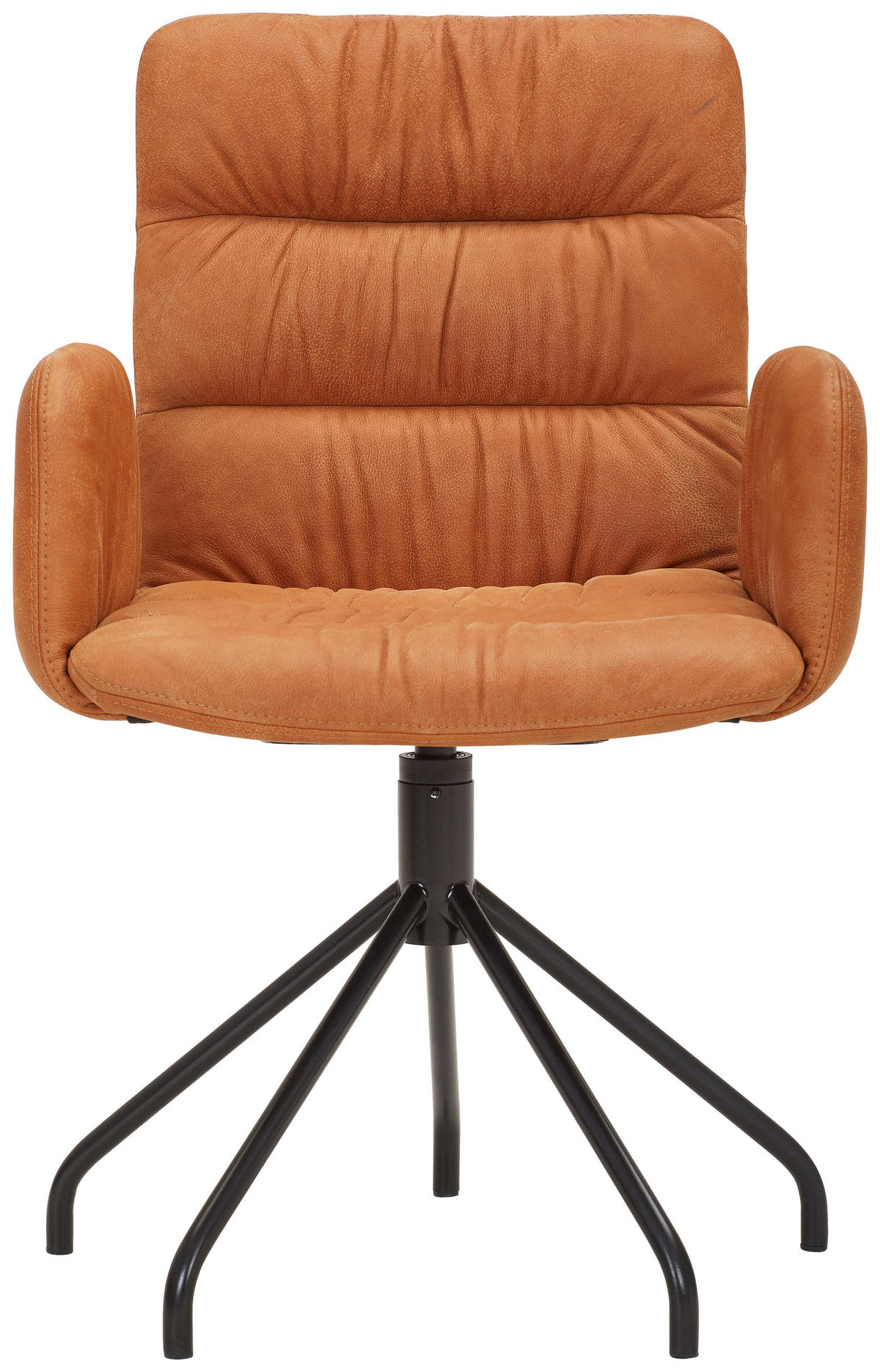 ARMLEHNSTUHL  in Stahl Echtleder naturbelassen  - Cognac/Schwarz, Design, Leder/Metall (58/90/60cm)