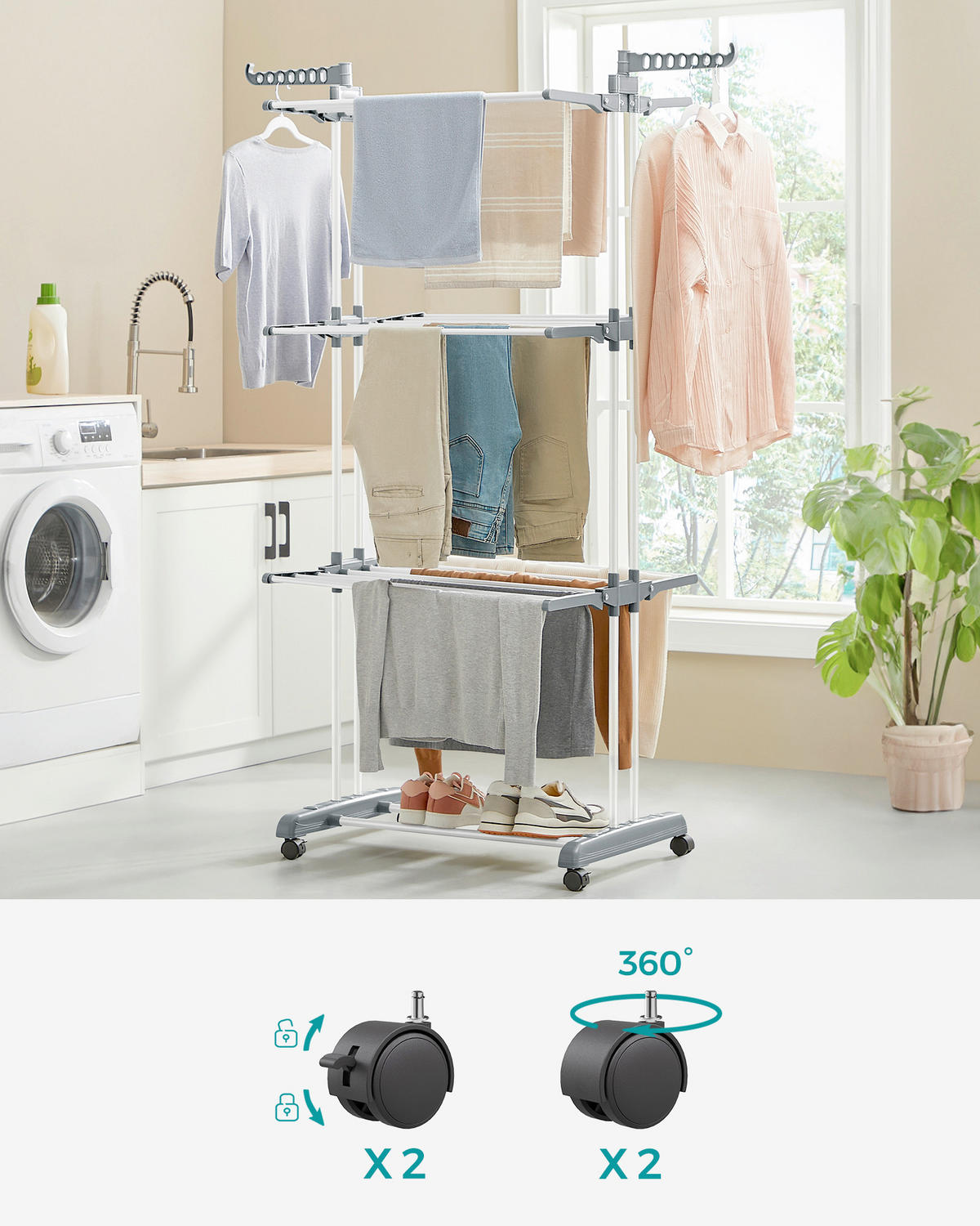 WÄSCHETROCKNER  - Weiß/Grau, Basics, Kunststoff/Metall (76/173/49cm)