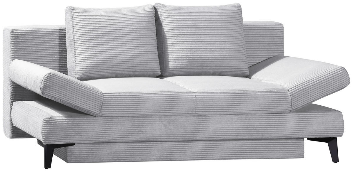 SCHLAFSOFA Cord Hellgrau  inkl. Bettkasten, Schlaffunktion, Armteilverstellung  - Hellgrau/Schwarz, Design, Textil/Metall (200/85/90cm) - Novel