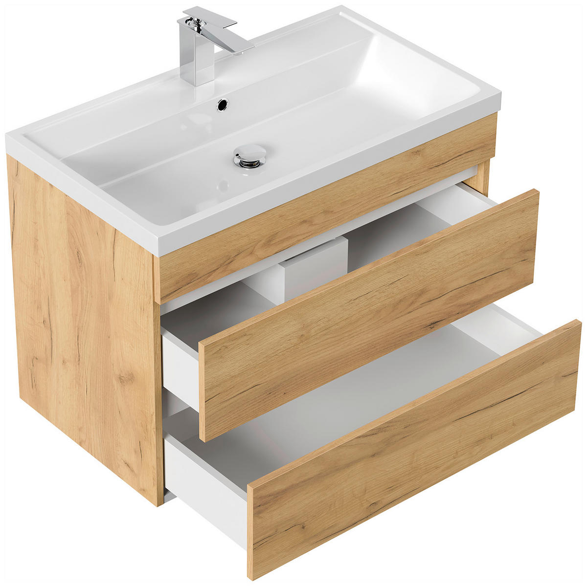 WASCHTISCHKOMBI 80 cm  - Eichefarben/Weiß, Trend, Holzwerkstoff/Stein (80cm) - MID.YOU