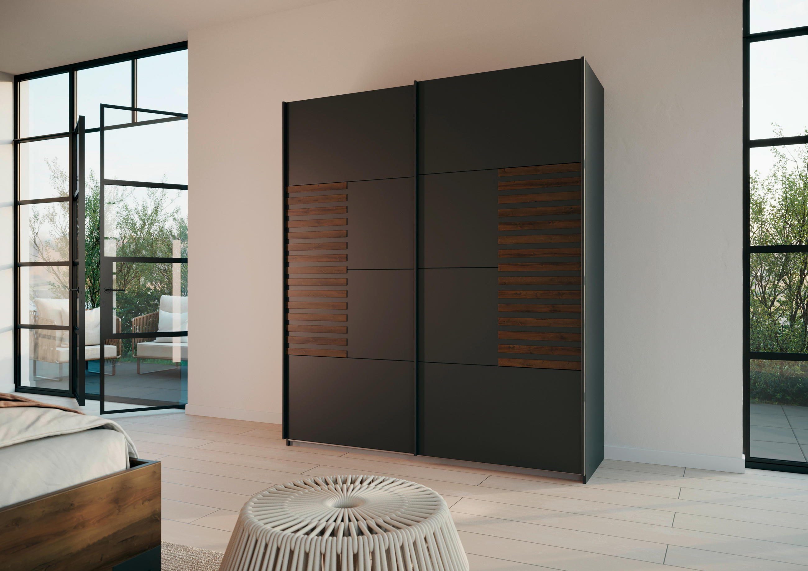 SCHWEBETÜRENSCHRANK in Dunkelgrau, Eiche dunkel  - Eiche dunkel/Dunkelgrau, Modern, Holzwerkstoff/Metall (181/210/62cm) - Rauch Möbel