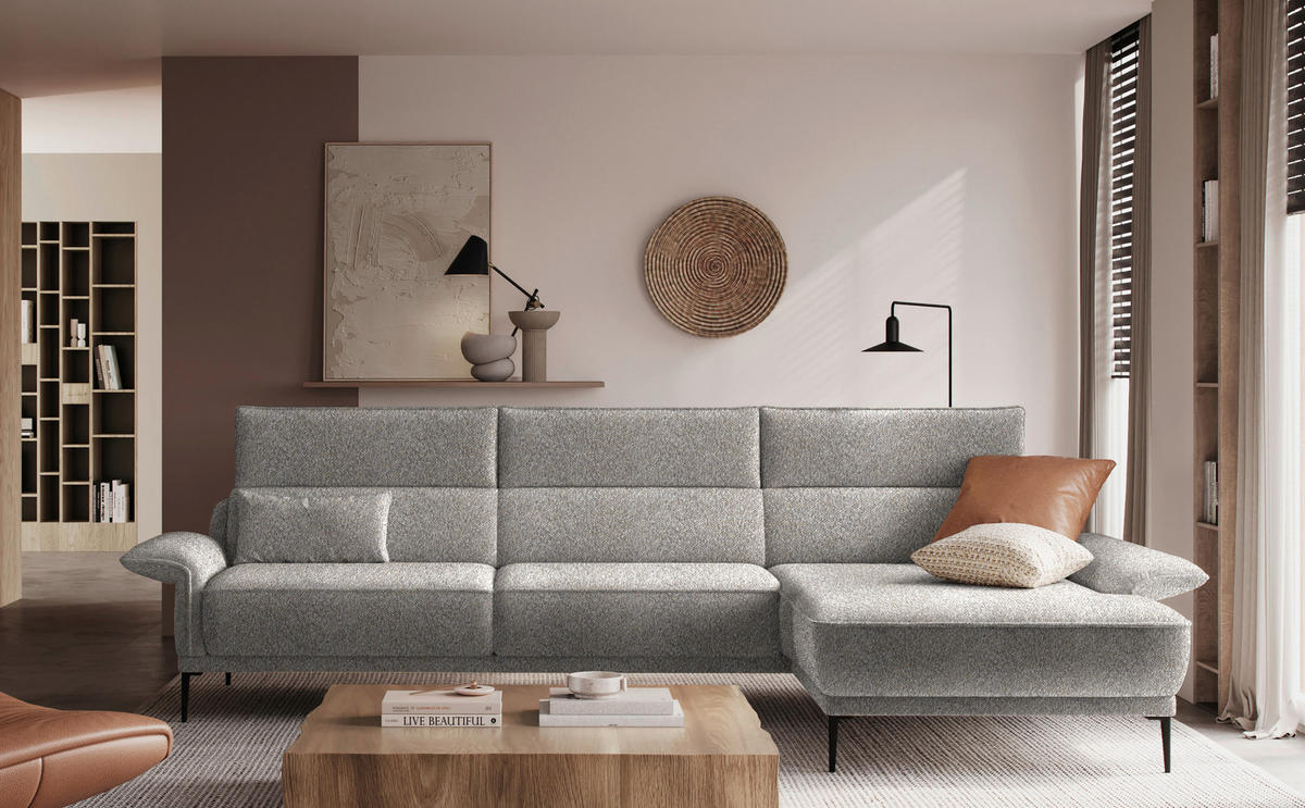 ECKSOFA in Bouclé Hellgrau  - Hellgrau/Schwarz, Design, Textil/Metall (330/186cm) - Johann Jakob