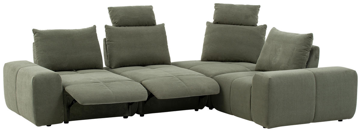 ECKSOFA in Velours Olivgrün  - Schwarz/Olivgrün, Design, Kunststoff/Textil (326/236cm) - Xora