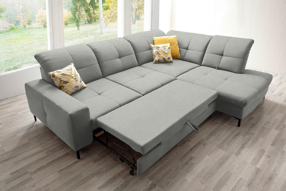 ECKSOFA in Chenille Hellgrau  - Hellgrau/Schwarz, Design, Textil/Metall (310/240cm) - Xora