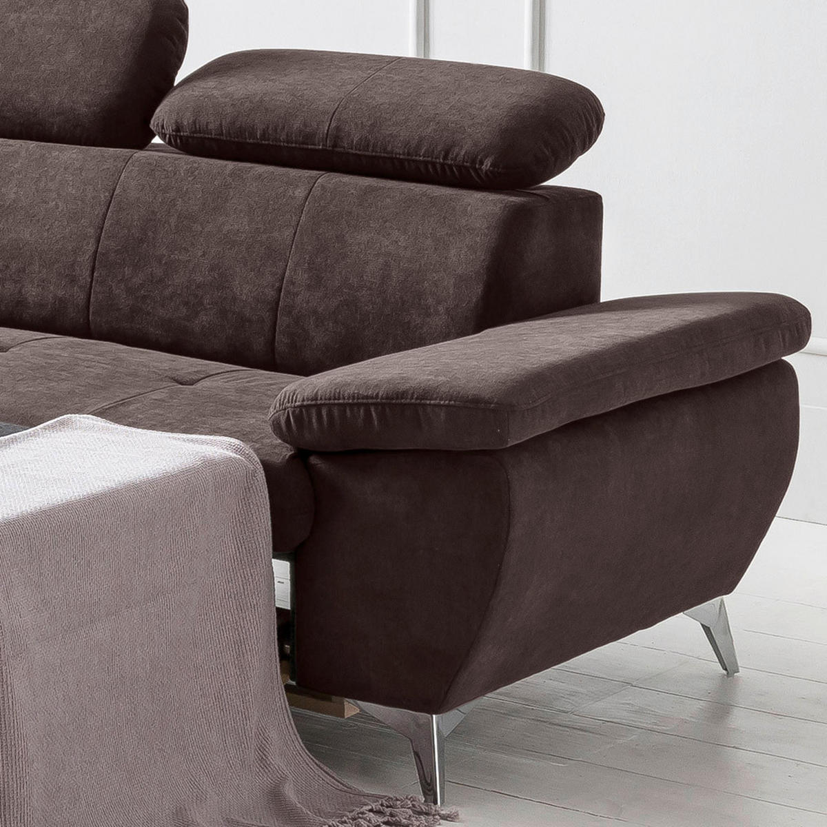 ECKSOFA Dunkelbraun Mikrofaser  - Chromfarben/Dunkelbraun, KONVENTIONELL, Textil/Metall (209/256cm) - Livetastic