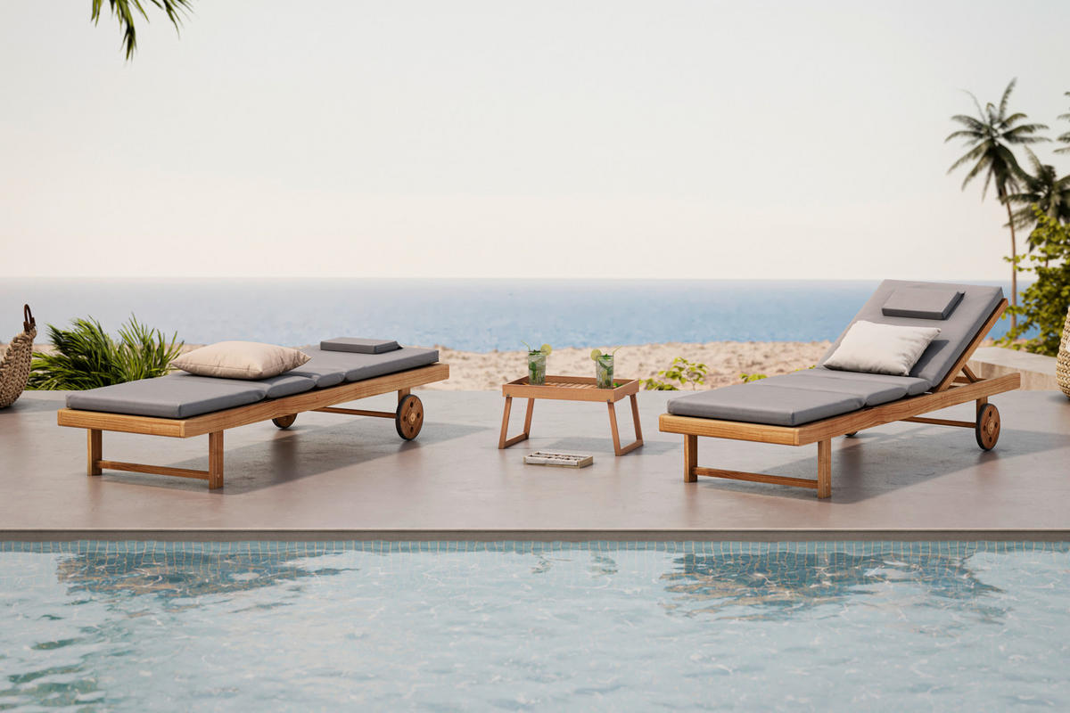 SONNENLIEGE 201/65/74 cm Akazie  - Anthrazit/Teakfarben, MODERN, Holz/Textil (201/65/74cm) - Ambia Garden