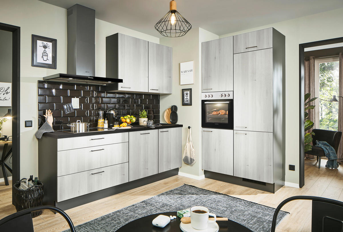 ECKKÜCHE 220/120 cm  in Graphitfarben, Schwarz, Tannenholzfarben  - Tannenholzfarben/Schwarz, Design, Holzwerkstoff/Metall (220/120cm) - Xora