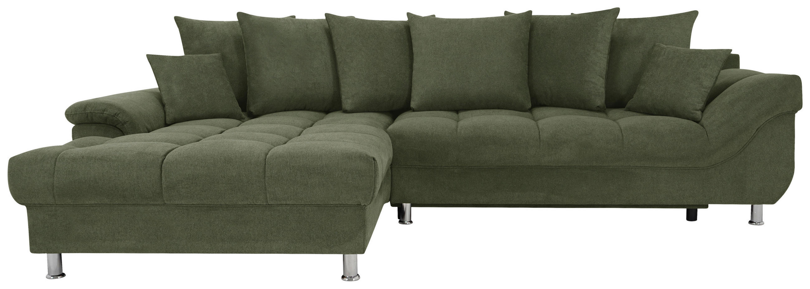 ECKSOFA in Flachgewebe, Mikrofaser Grün  198/312 cm  - Chromfarben/Grün, Design, Kunststoff/Textil (198/312cm) - Livetastic