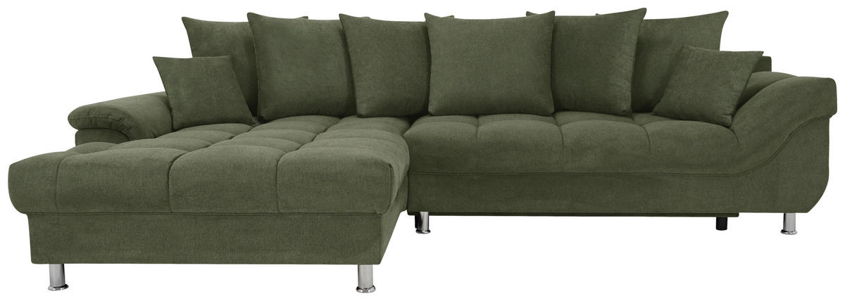 ECKSOFA in Flachgewebe, Mikrofaser Grün  - Chromfarben/Grün, Design, Kunststoff/Textil (198/312cm) - Livetastic