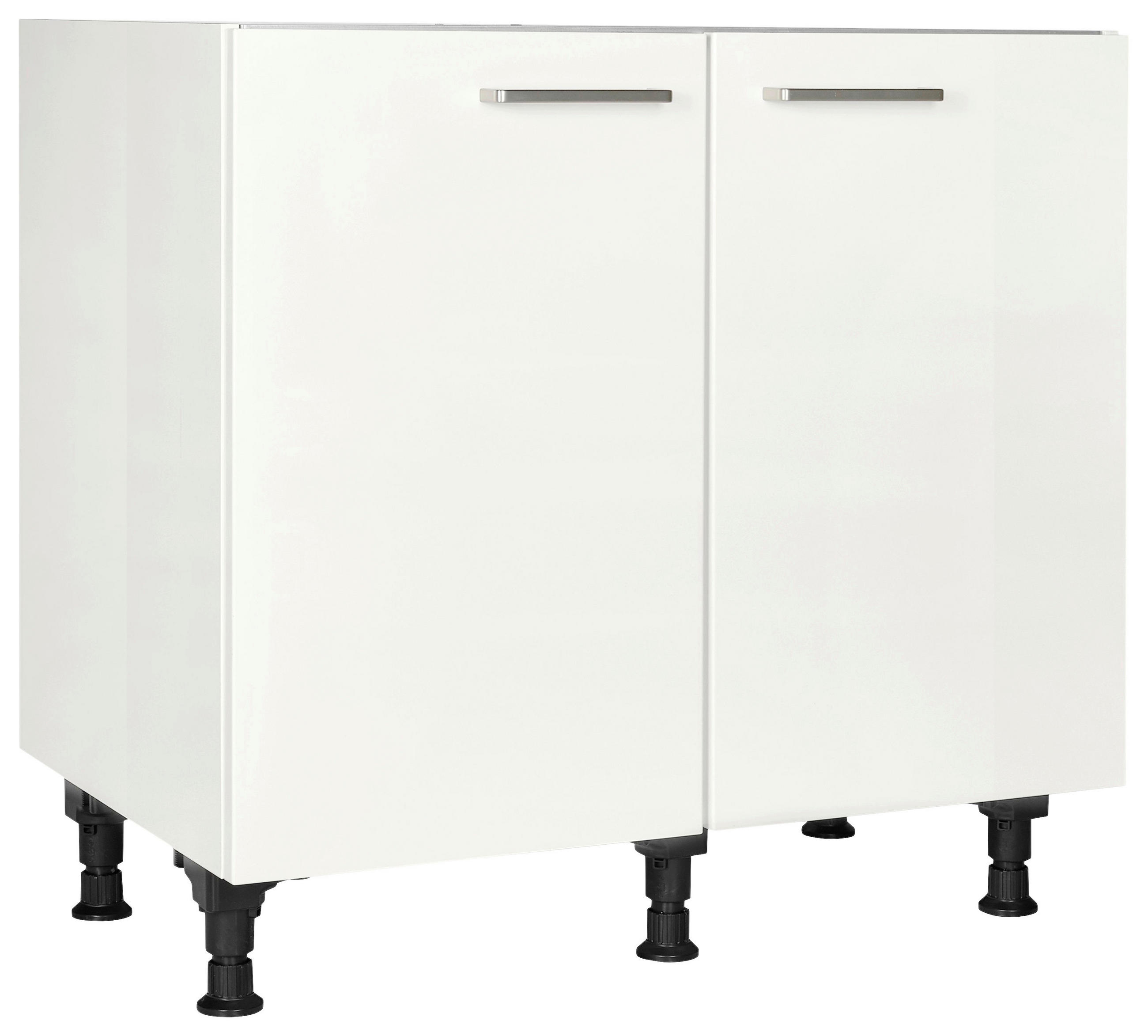 SPÜLENUNTERSCHRANK 90/87/56 cm  in Weiß Hochglanz  - Edelstahlfarben/Weiß Hochglanz, MODERN, Holzwerkstoff/Metall (90/87/56cm) - Nobilia