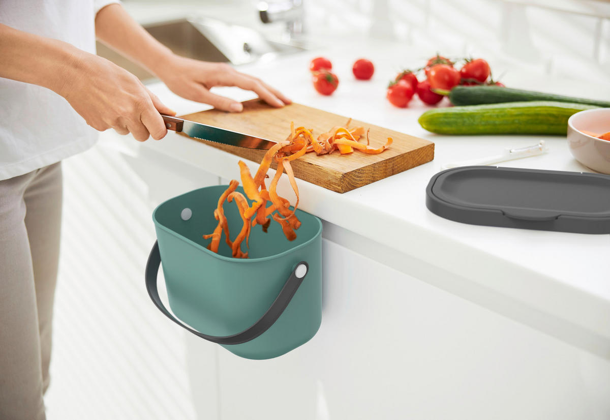 ABFALLEIMER Albula 3,2 L  - Schwarz/Grün, KONVENTIONELL, Kunststoff (22,2/17,2/14,7cm) - Rotho