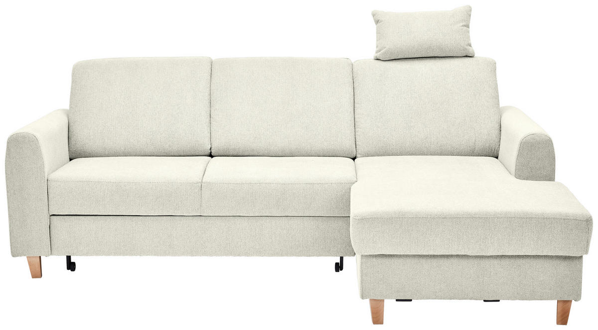 ECKSOFA Creme Flachgewebe  - Buchefarben/Creme, KONVENTIONELL, Holz/Textil (241/166cm) - Carryhome