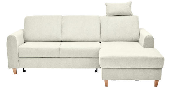 ECKSOFA Creme Flachgewebe  inkl. Bettkasten, Schlaffunktion, Rücken echt, Kopfstütze, Liegefläche im Originalstoff  - Buchefarben/Creme, KONVENTIONELL, Holz/Textil (241/166cm) - Carryhome