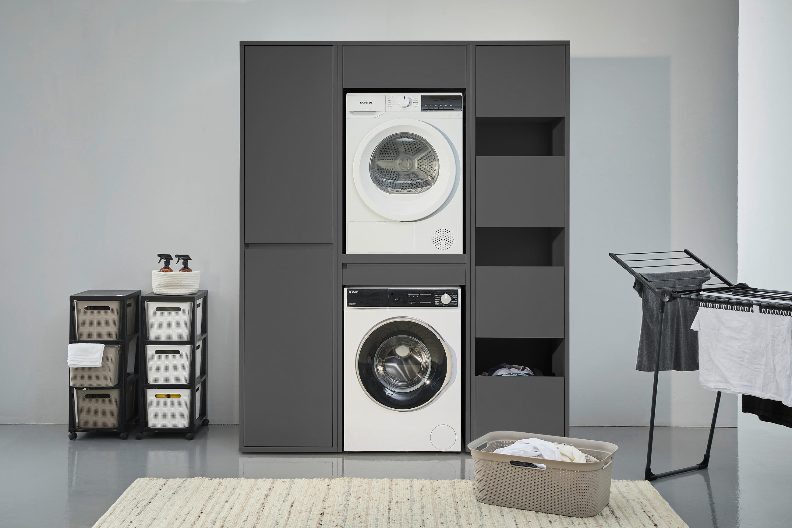 MEHRZWECKSCHRANK 50/210/67,5 cm  in Anthrazit  - Anthrazit, Basics, Holzwerkstoff (50/210/67,5cm) - Xora