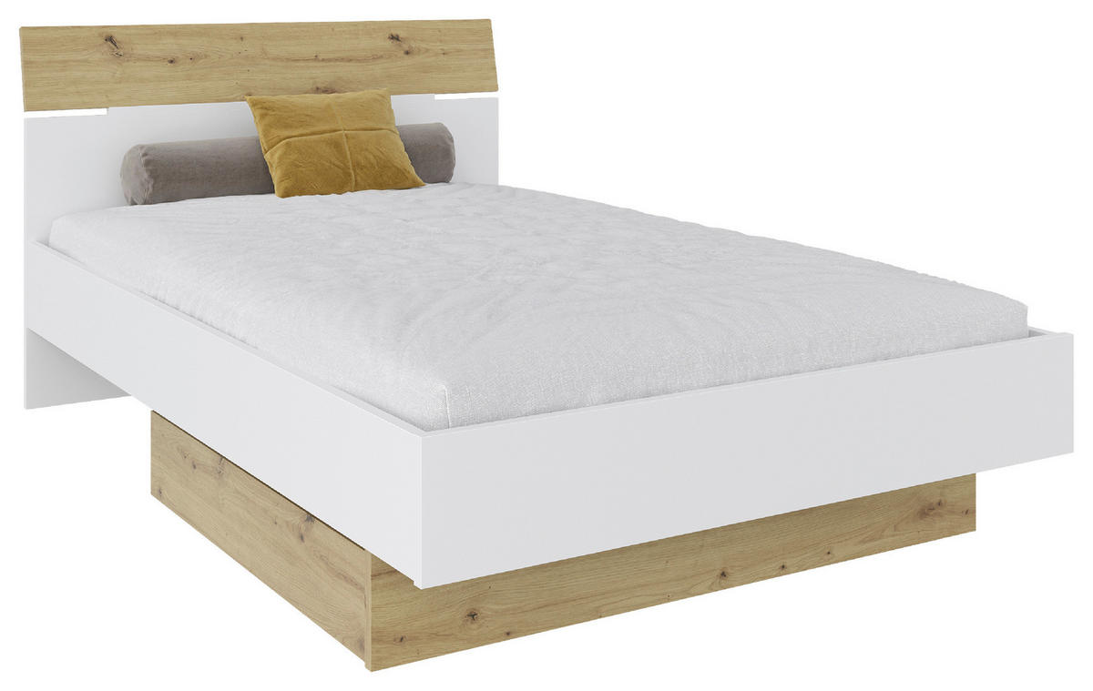 BETT 120/200 cm  in Weiss, Eiche Artisan   - Weiss/Eichefarben, Modern, Holzwerkstoff (120/200cm) - Hom`in