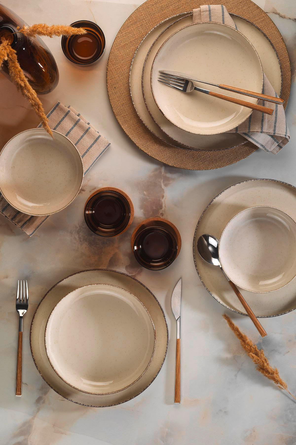 KOMBINOVANÁ SOUPRAVA, 12dílné, porcelán - krémová, Basics, keramika (24/24/24cm)