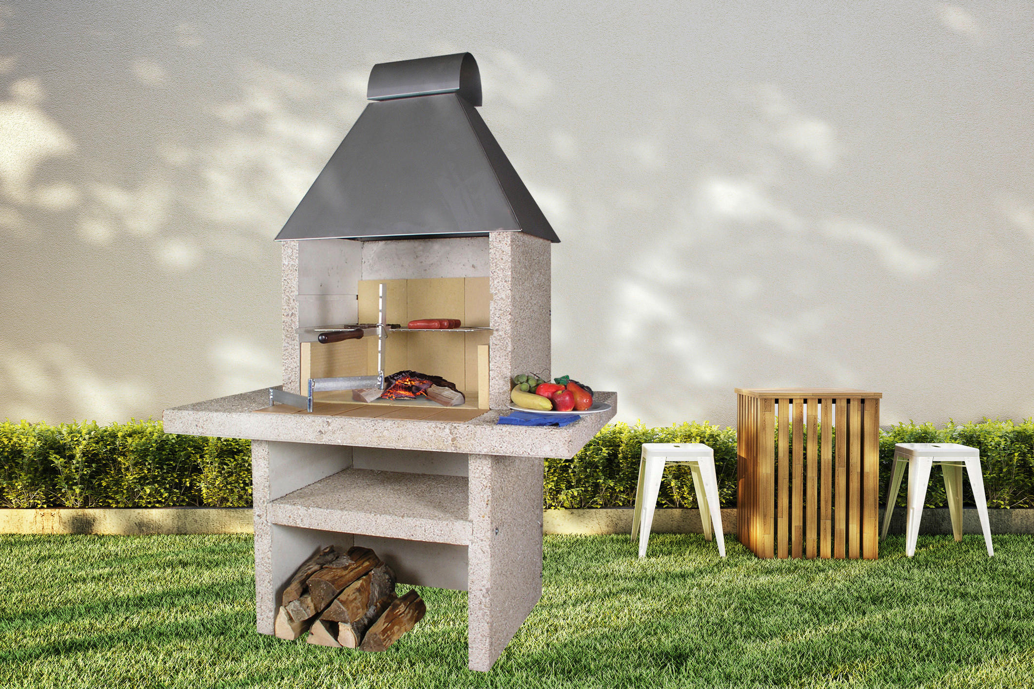 HOLZKOHLEGRILL - Grau, Design, Stein (117/175/80cm) - Nouvel