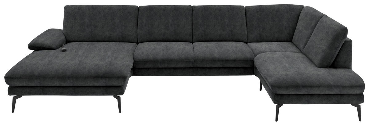 WOHNLANDSCHAFT in Velours Anthrazit  - Anthrazit/Schwarz, Design, Textil/Metall (180/344/208cm) - Dieter Knoll
