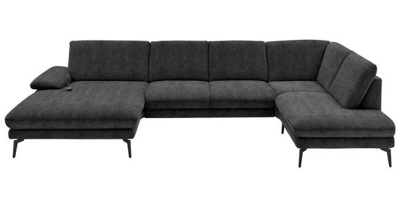 WOHNLANDSCHAFT  in Velours Anthrazit  - Anthrazit/Schwarz, Design, Textil/Metall (180/344/208cm) - Dieter Knoll