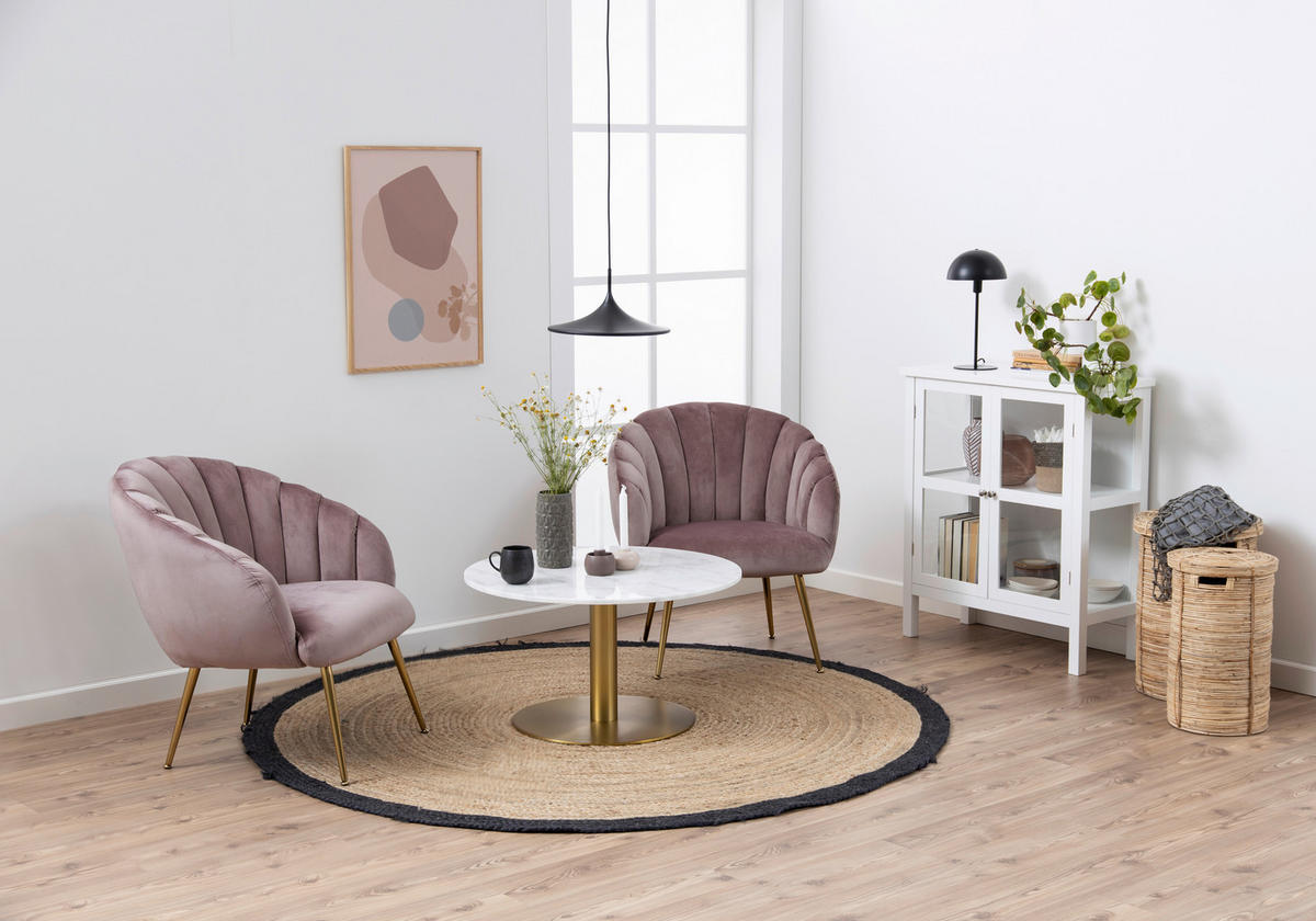 COUCHTISCH Marmor 80/80/45 cm rund Weiß, Messingfarben  - Messingfarben/Weiß, Trend, Stein/Metall (80/80/45cm) - MID.YOU