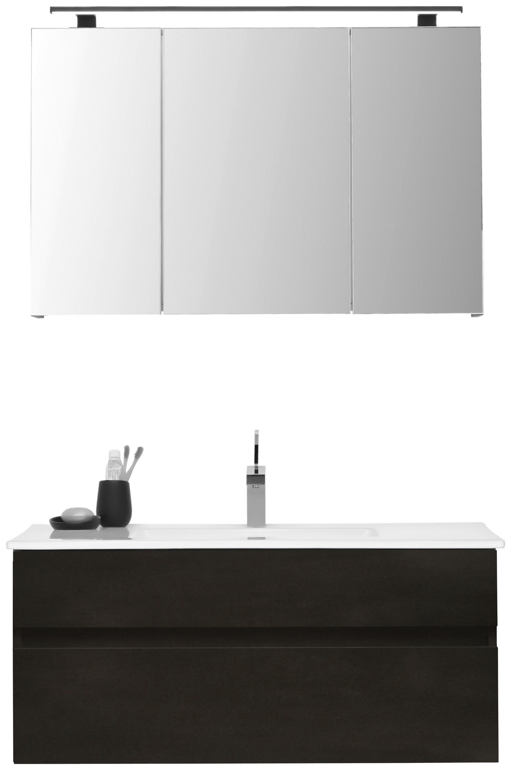 BADEZIMMER 3-teilig  in 102 cm  - Dunkelgrau/Weiß, Design, Glas/Keramik (102cm) - Novel