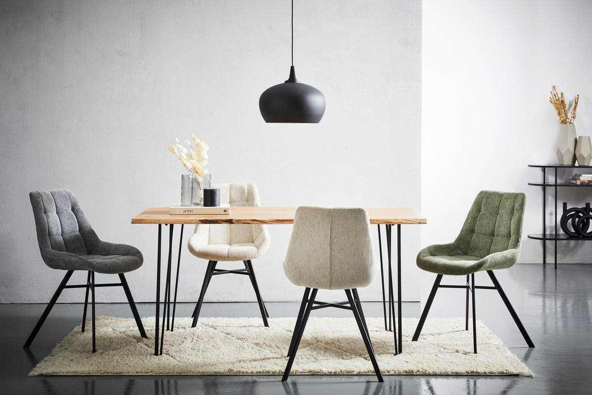 ESSTISCH Akazie Hartholz rechteckig Schwarz, Akaziefarben  - Schwarz/Akaziefarben, Design, Holz/Metall (180/90/76cm) - Linea Natura