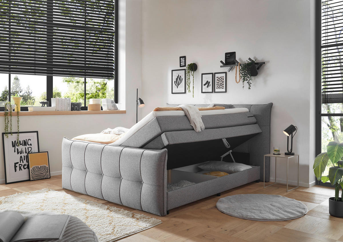 BOXSPRINGBETT 160/200 cm  in Dunkelgrau  - Dunkelgrau/Schwarz, Modern, Holzwerkstoff/Kunststoff (160/200cm) - MID.YOU