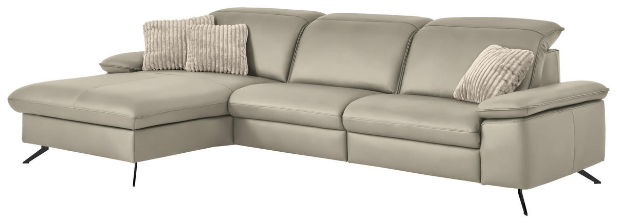 ECKSOFA  Echtleder Ecru  - Ecru/Schwarz, Design, Leder/Metall (169/307cm) - Beldomo Premium